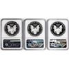 Image 2 : (3) Coin 2018-S $1 Proof Silver Eagle Location Set NGC PF70 Ultra Cameo First Day Castle