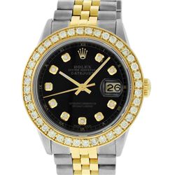 Rolex Mens Two Tone 18K Black 1.9 ctw Diamond Datejust Wristwatch