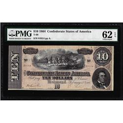 1864 $10 Confederate States of America Note T-68 PMG Uncirculated 62EPQ