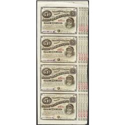 Uncut Sheet of (4) State of Louisiana Baby Bond Obsolete Notes