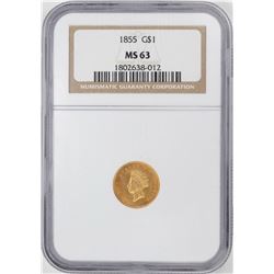 1855 $1 Liberty Head Gold Dollar Coin NGC MS63