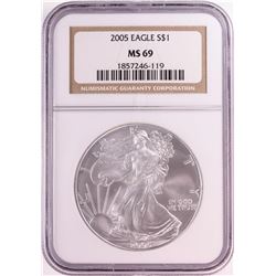 2005 $1 American Silver Eagle Coin NGC MS69