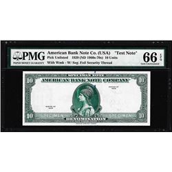 1929 10 Unit American Bank Note Co. "Test Note" PMG Gem Uncirculated 66EPQ