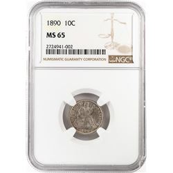 1890 Seated Liberty Dime Coin NGC MS65