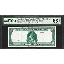 1929 10 Unit American Bank Note Co. "Test Note" PMG Choice Uncirculated 63EPQ