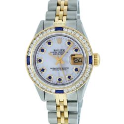 Rolex Ladies Two Tone 14K MOP Sapphire & Diamond Datejust Wristwatch