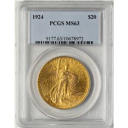 1924 $20 St. Gaudens Double Eagle Gold Coin PCGS MS63