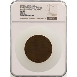 1970 Israel Bronze Official State Medal Weizmann Ins. Of Science NGC MS66