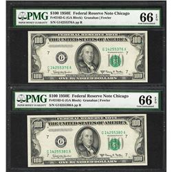 Lot of (2) 1950E $100 Federal Reserve Notes Chicago PMG Gem Uncirculated 66EPQ