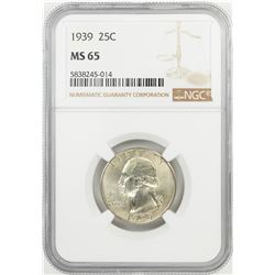 1939 Washington Quarter Coin NGC MS65