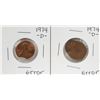 Image 1 : Lot of (2) 1974-D Lincoln Cent with Off Center Strike & Clipped Planchette Error Coins