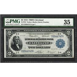 1918 $2 Battleship Federal Reserve Bank Note Cleveland Fr.758 Very Fine 35