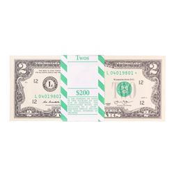 Pack of (100) Consecutive 2013 $2 Federal Reserve STAR Notes San Francisco