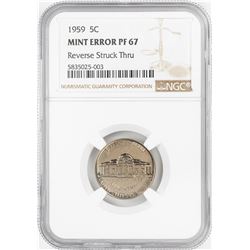 1959 Proof Jefferson Nickel Coin NGC Mint Error PF67 Reverse Struck Thru