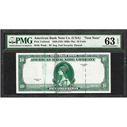 1929 10 Unit American Bank Note Co. "Test Note" PMG Choice Uncirculated 63EPQ