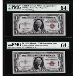 (2) Consec. 1935A $1 Hawaii WWII Emergency Silver Certificate Notes PMG Ch. Unc. 64EPQ