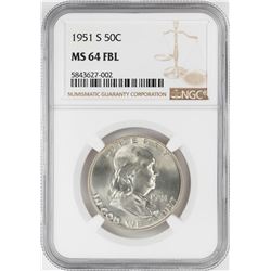 1951-S Franklin Half Dollar Coin NGC MS64FBL