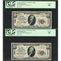 1929 $10 Ty.1/2 Citizens NB Washington, PA CH# 3383 National Currency Notes PCGS VF35