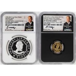 1792-2017 Half Disme 1/10 oz. Gold & 1oz. Silver Medals NGC PF70 W/ Moy Signature Set