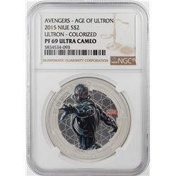 2015 Niue $2 Proof Avengers Age of Ultron Silver Coin NGC PF69 Ultra Cameo