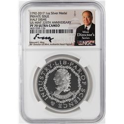 1792-2017 Half Disme 1 oz. Silver Medal NGC PF70 W/Edmund C. Moy Signature