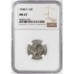 1948-S Roosevelt Dime Coin NGC MS67