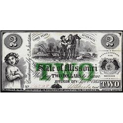 1862 $2 State of Missouri Jefferson City Obsolete Note