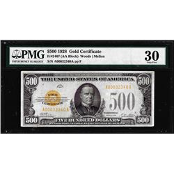 1928 $500 Gold Certificate Note Fr.2407 PMG Very Fine 30