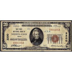 1929 $20 First National Bank of Wichita Falls, Texas CH# 3200 National Currency Note