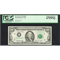 Finest Known 1974 $100 Federal Reserve Note Fr.2167-L PCGS Superb Gem New 67PPQ