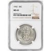 Image 1 : 1942 Walking Liberty Half Dollar Coin NGC MS65