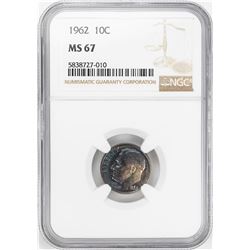 1962 Roosevelt Dime Coin NGC MS67 Amazing Color