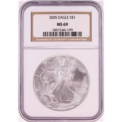 2005 $1 American Silver Eagle Coin NGC MS69