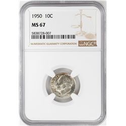 1950 Roosevelt Dime Coin NGC MS67