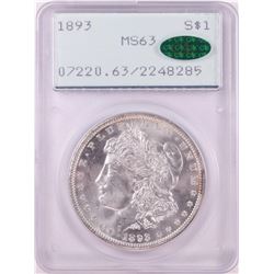 1893 $1 Morgan Silver Dollar Coin PCGS MS63 CAC Green Rattler Holder