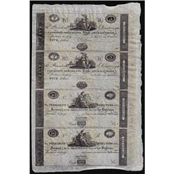 Uncut Sheet of 1800's $5/5/10/10 Farmer's & Merchants Bank of Baltimore Obsolete Notes