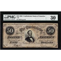 1864 $50 Confederate States of America Note T-66 PMG Very Fine 30