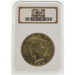 1925 $1 Peace Silver Dollar Coin NGC MS65