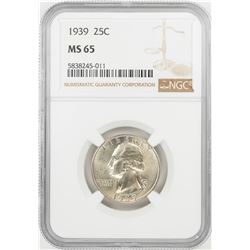 1939 Washington Quarter Coin NGC MS65
