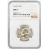 Image 1 : 1939 Washington Quarter Coin NGC MS65