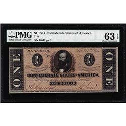 1864 $1 Confederate States of America Note T-71 PMG Choice Uncirculated 63EPQ