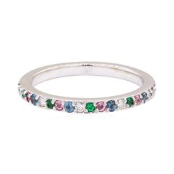 14KT White Gold 0.90 ctw Diamond, Emerald, Sapphire and Pink Sapphire Eternity Ring