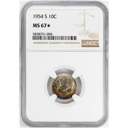 1954-S Roosevelt Dime Coin NGC MS67* Star Amazing Toning