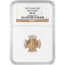 2015 Wide Reeds $5 American Gold Eagle Coin NGC MS70