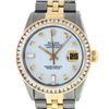 Image 2 : Rolex Mens 2 Tone 14K MOP Princess Cut Diamond Datejust Wristwatch With Rolex Bo
