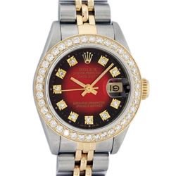 Rolex Ladies 2 Tone 14K Red Vignette VS Diamond Datejust Wristwatch