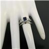 Image 6 : 18K White Gold Emerald Sapphire Bezel Solitaire Ring Band Set
