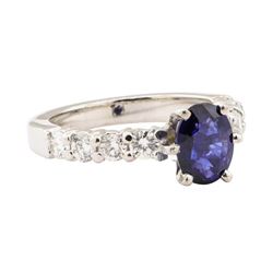 2.10 ctw Blue Sapphire And Diamond Ring - 14KT White Gold