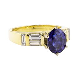 2.93 ctw Blue Sapphire And Diamond With Elevated Shoulders - 18KT Yellow Gold