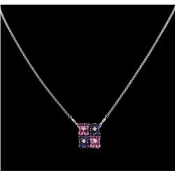 2.00 ctw Multi Color Sapphire and Diamond Necklace - 14KT White Gold